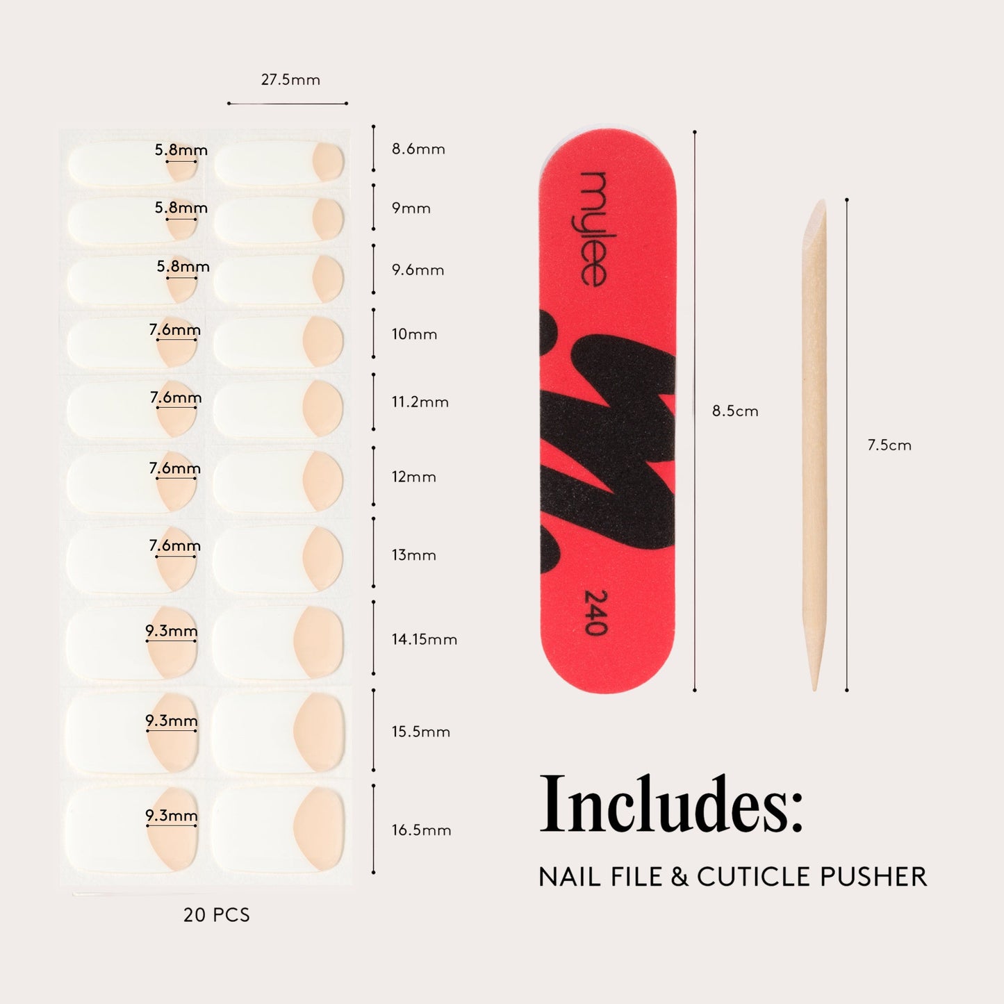 Mylee Gel Nail Wraps - Short Nail Bed French